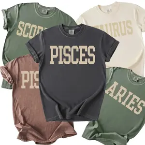 [All 12 Zodiac] Minimalist Zodiac Comfort Color T Shirt – Astrology Sign Graphic Tee for Women and Men, Vintage Style Pisces Horoscope Shirt, Birthday Gift for Pisces Lovers - AG