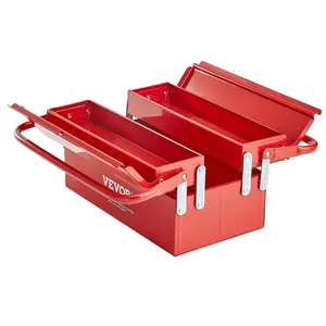 Father's Day Gift VEVOR Tool Box 14-inch 2-Tier 3-Tray Folding Cantilever Toolbox with Handle Red