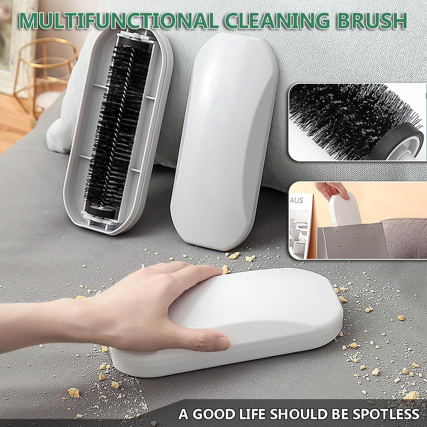 Handheld Crumb Sweeper, Handy Rolling Bed Sweeping Brush, Crumb Brush, Reusable Home Soft Hair Debris Collector for Table Bed Sheet Clothes Sofa