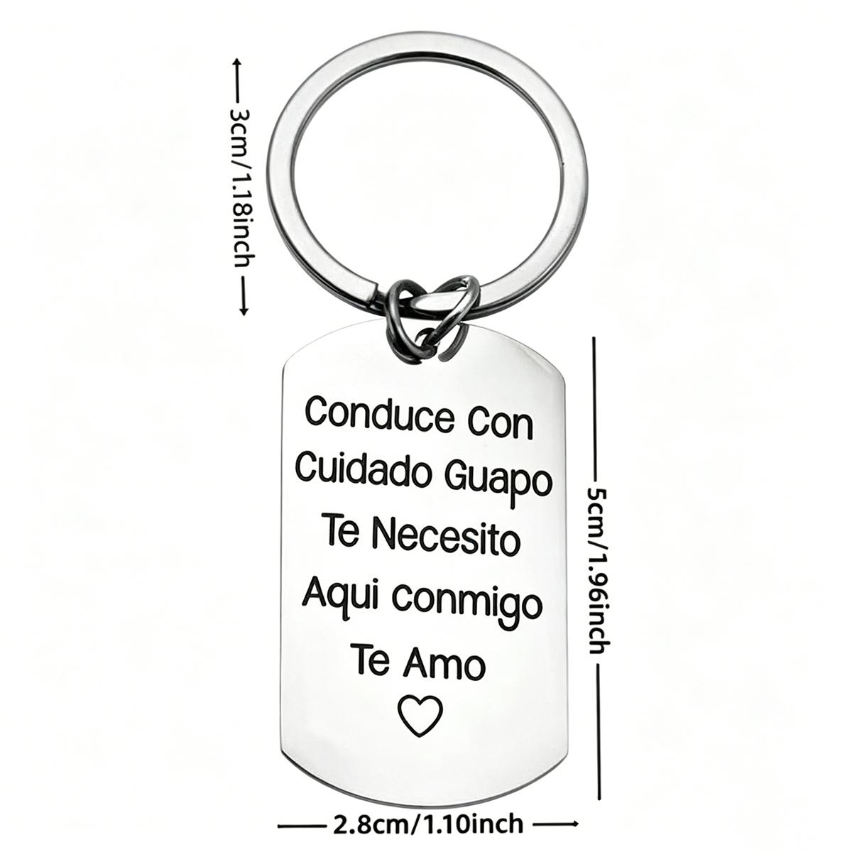 Spanish Stainless Steel Keychain,Conduce Con Cuidado Guapo Letter Pattern Metal Keychain Gift for Men Dad,Father,Husband