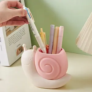 Cute Snail Pen Holder, Desktop Cartoon Snail Office Organizer, Desk Organizers, Makeup Brush Storage Bucket, Gift, Back-To-School Season
