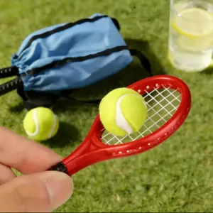 Mini Tennis Racket Set with Tennis Grip and Handbag, Non-Electric Dollhouse Sports Collection, Perfect for Play, Display, and Gift