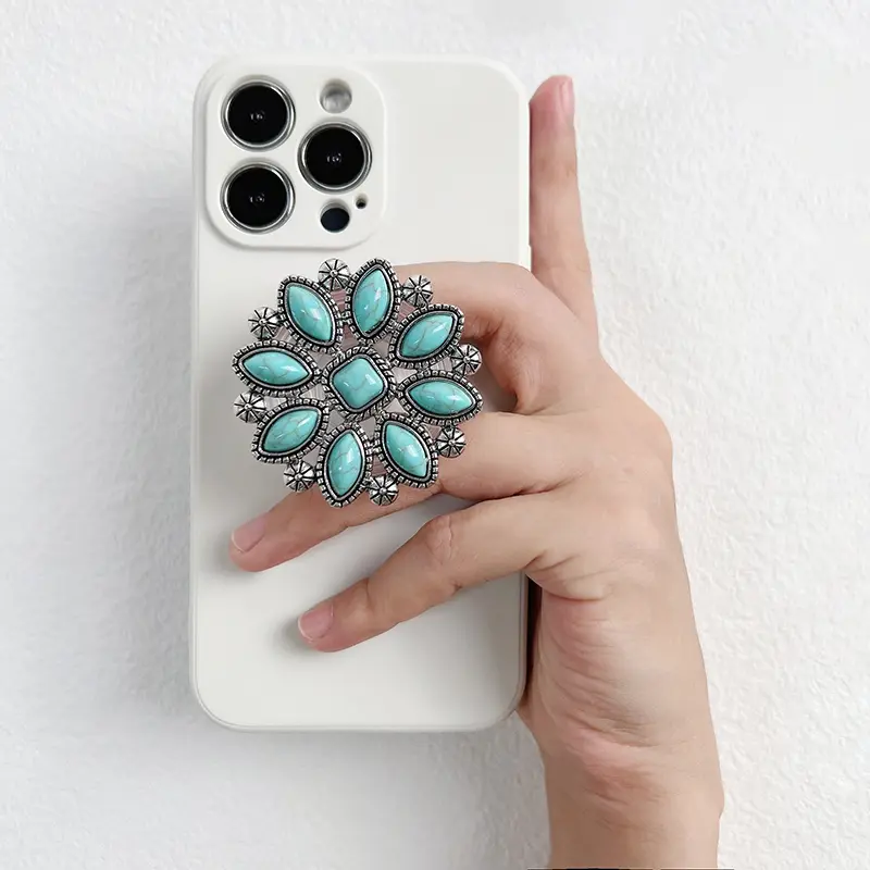 Elegant turquoise phone grips Foldable adhesive phone holder socket grip for iPhone 15 pro 16 17promax Fashion Phone Accessories