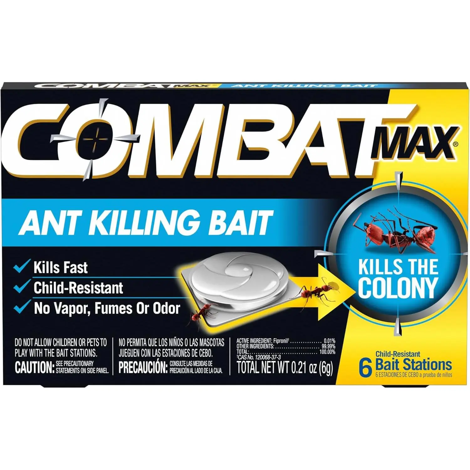 Max Ant Killing Bait Stations, Indoor and Outdoor Use, 6 Count, Child-Resistant, Fast-Acting Fipronil Ant Bait, Targets Queen, Larvae & Entire Colony, No Vapor, Fumes or Odor, Mess-Free