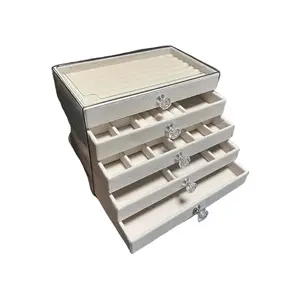 5-Layer Velvet Jewelry Organizer Box, Multi-Grid Earring Studs Storage Case, Acrylic Dustproof Jewelry Display Box for Home Classification