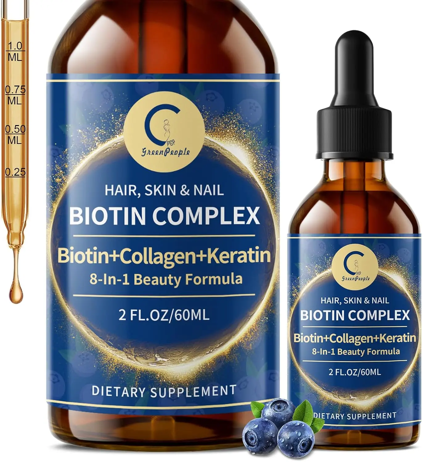 Biotin & Collagen Liquid Drops, Support Glowing Skin, Hair & Nail Growth | Biotin 20,000mcg, Hair Growth Vitamin Support, - Biotin and Liquid Collagen Supplement for Women & Men, 2 Fl Oz