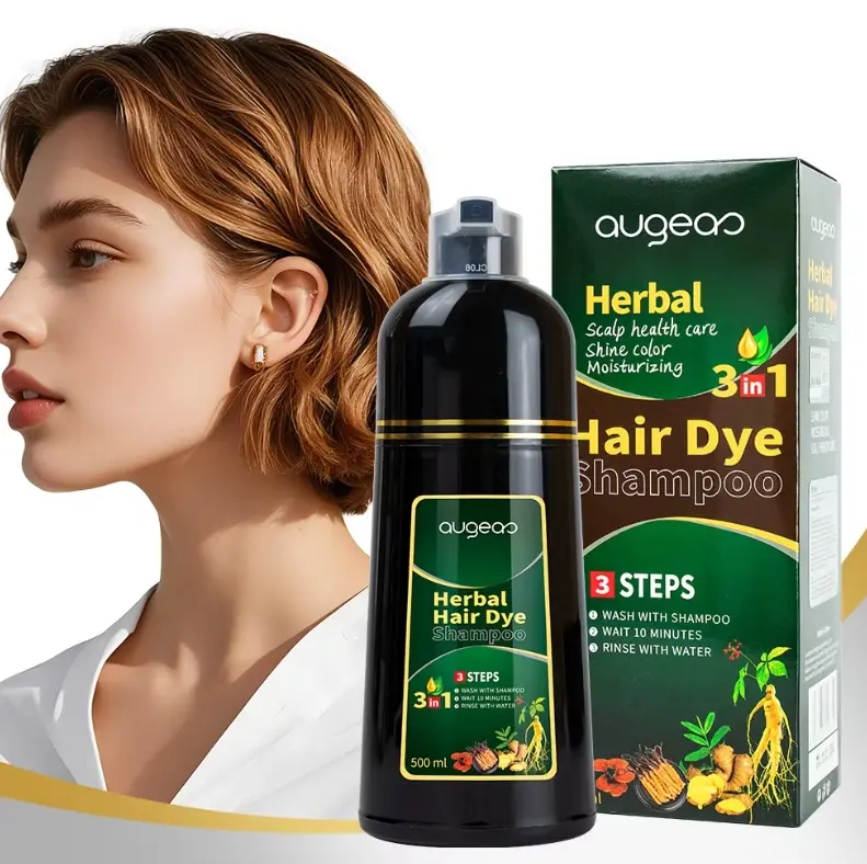 Natural Hair Dye Shampoo 3-In-1 - Instant Gray Coverage, Long-Lasting Color Lock (6-8 Weeks), Brightens Shine, Neutralizes Yellow Tones, Rinse After 15 Minutes, Herbal Shampoo, Gentle Formula, Long-Lasting Dye