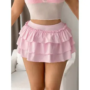 Outfits Cute Low-Waist Ultra-Short Cake-Layered Pink Skirt With Big Bow Tie