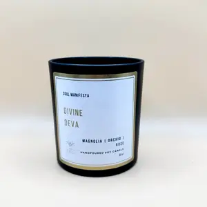 SOUL Manifesta Divine Deva Hand Poured Soy Candle - Magnolia, Orchid & Rose Fragrance in Elegant Glass Jar with Bamboo Lid - Decor scented candles valentines day Aroma Gift Freshener Decoration making artisan beautiful hande made new