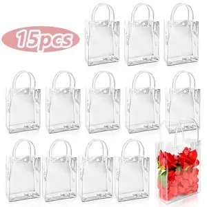 30/15pcs Bulk Clear Gift Bags - Reusable Plastic with Sturdy Handles, for Wedding, Baby Shower, Party Favors, Thanksgiving Decorations & Teacher Supplies, Graduation Decorations Class of 26, Party Supplies Mothers Day Gift, Party Favor Packs