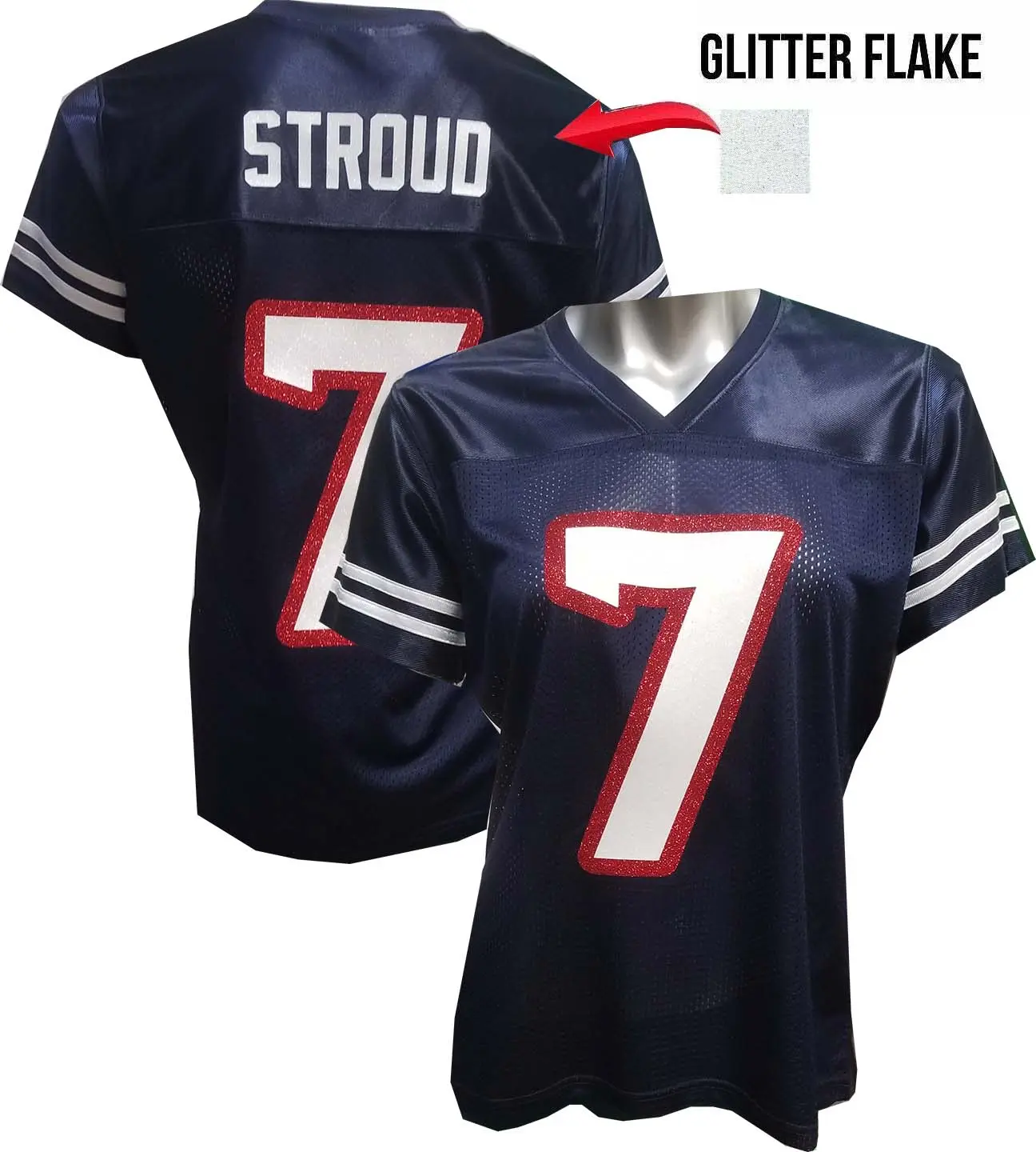 Custom Women's Blinged Numbered Navy Stroud Football Jersey - Size XL, Professional Sports Top, Sports & Outdoor Clothing, Football Shirts, Short Sleeve Tops, Female, Football Fashion