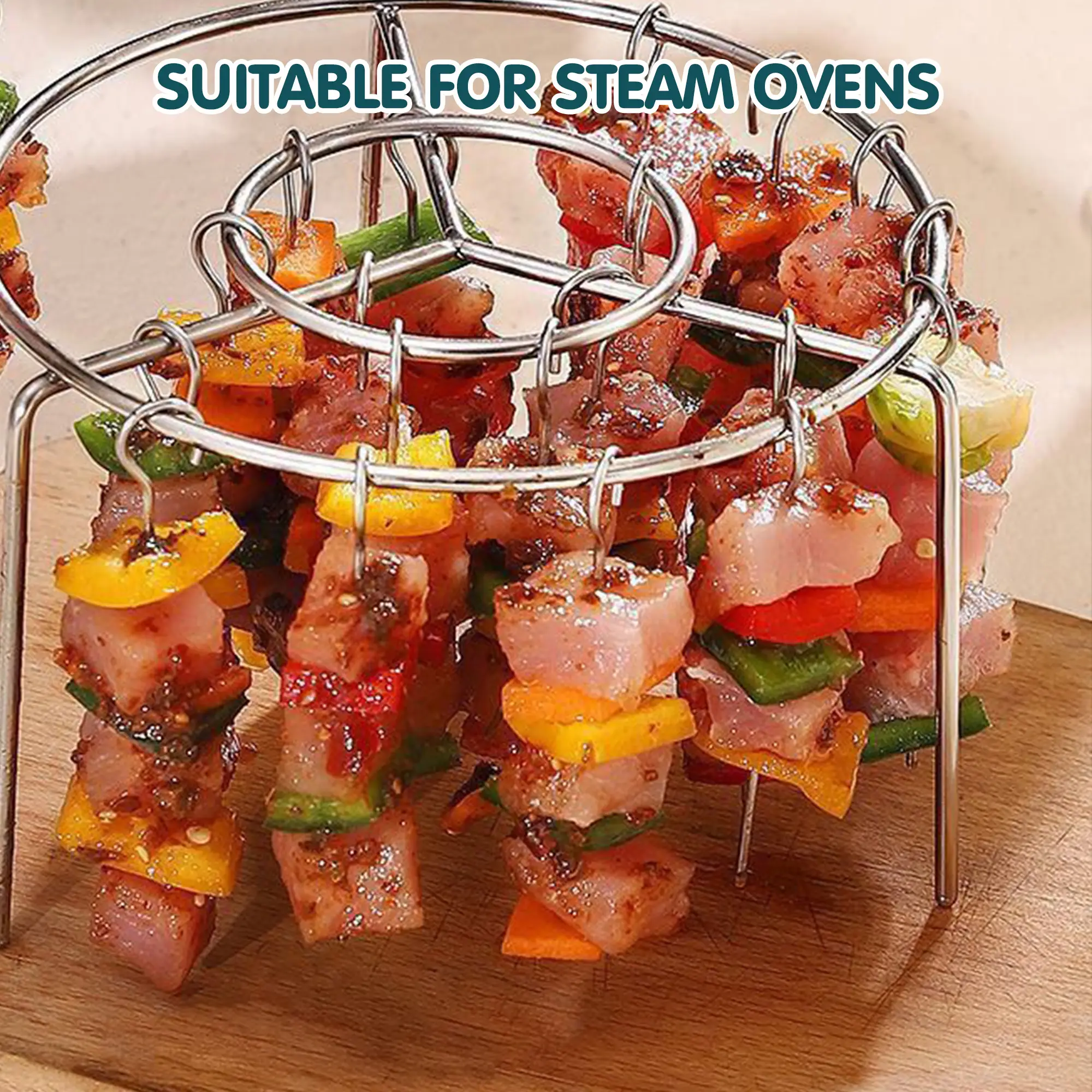 2 Counts Air Fryer Skewer Rack, Round-Shape Barbecue Grill, No Need for Flipping, 360° Rotational Baking, Comes with Stainless Steel Skewers, For Hous