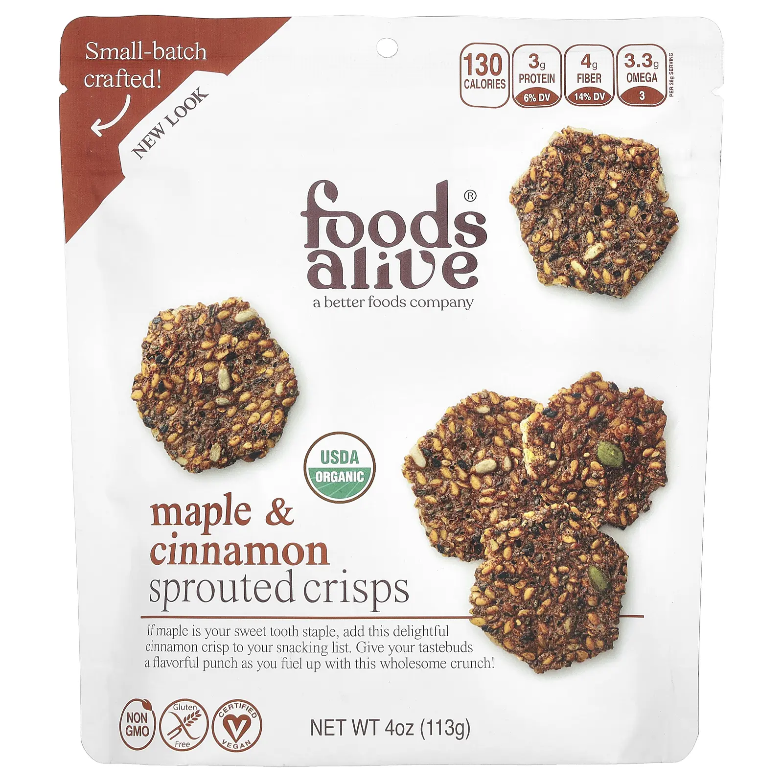 Foods Alive Sprouted Crisps, Maple & Cinnamon, 4 oz (113 g)