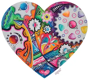 Original Acrylic Wooden Heart Doodle Gears PoP Art Painting #9
