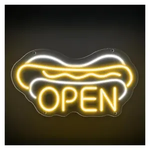 Open Neon Sign USB Powered Hamburger Sandwich Shop Business Signage Restaurant Wall Decoration Light 35cmx18.9cm