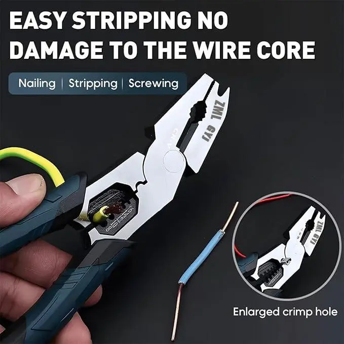 6-in-1 Multi-Function Wire Stripper Pliers 8 Inch Heat-Treated CR-V Steel Ergonomic Non-Slip Handle for Electrical Copper Cables Ideal for Electricians Wire Stripping Machine Tools
