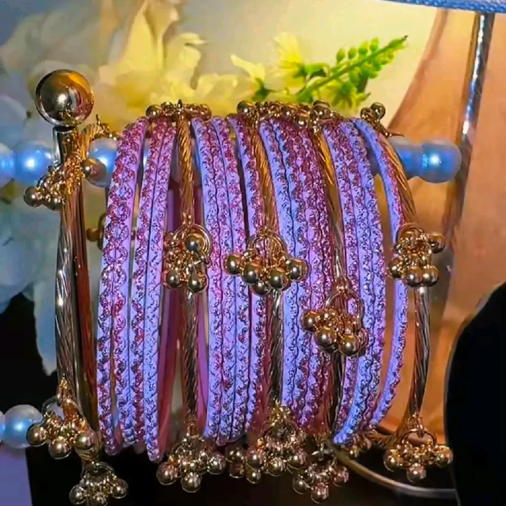 Women's Kashmir Bangles, Beautiful Purple and Gold Color Design and purple color