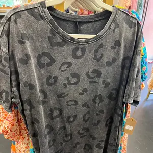 Black wash Cheetah T shirt Dress w/pockets