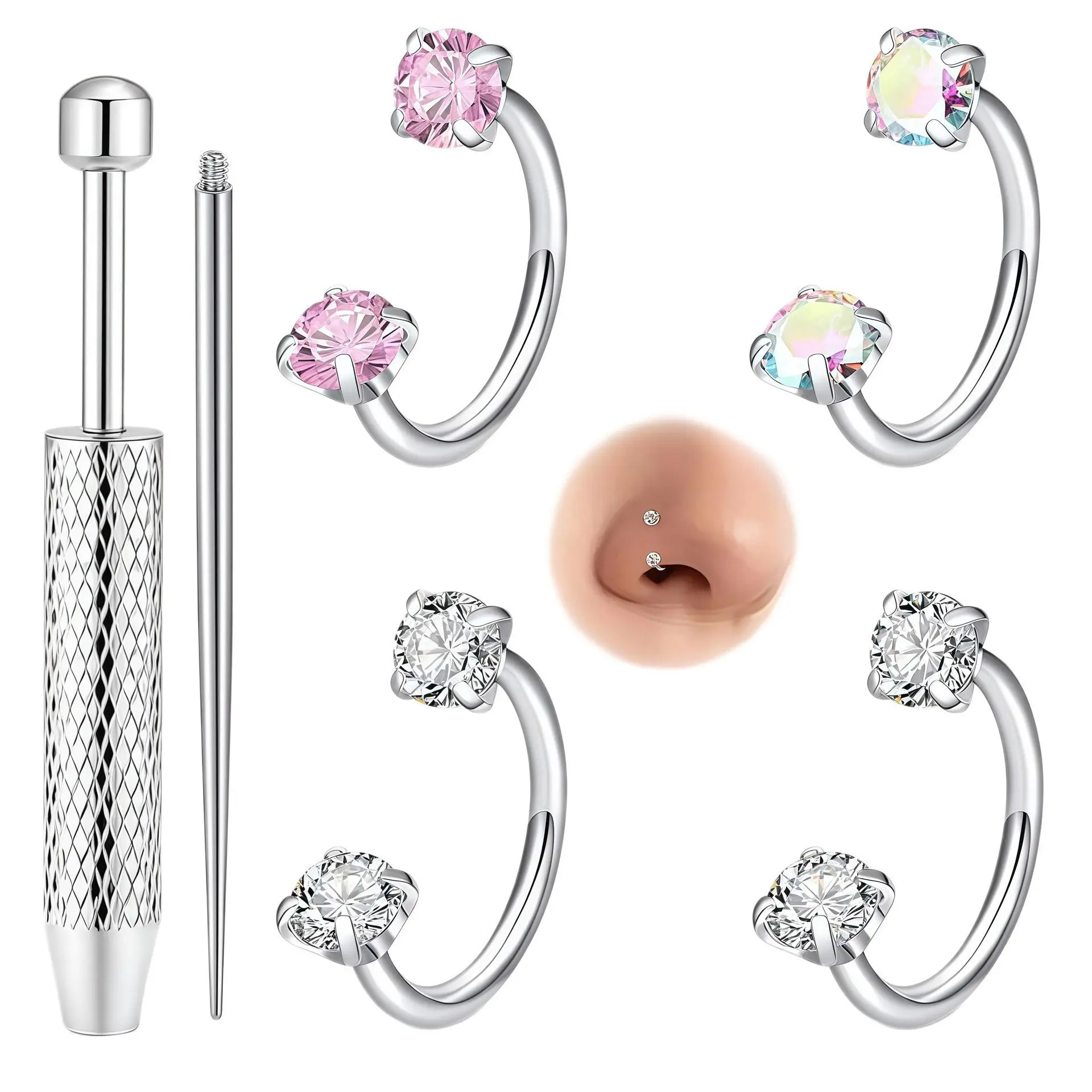 4Pcs Geometric Horseshoe Nose Ring Set - Hypoallergenic Stainless Steel Body Jewelry for Nose Piercing, Cartilage & Lip Piercings, with Free Taper Tool | Women's Fashion Accessory Set Pack