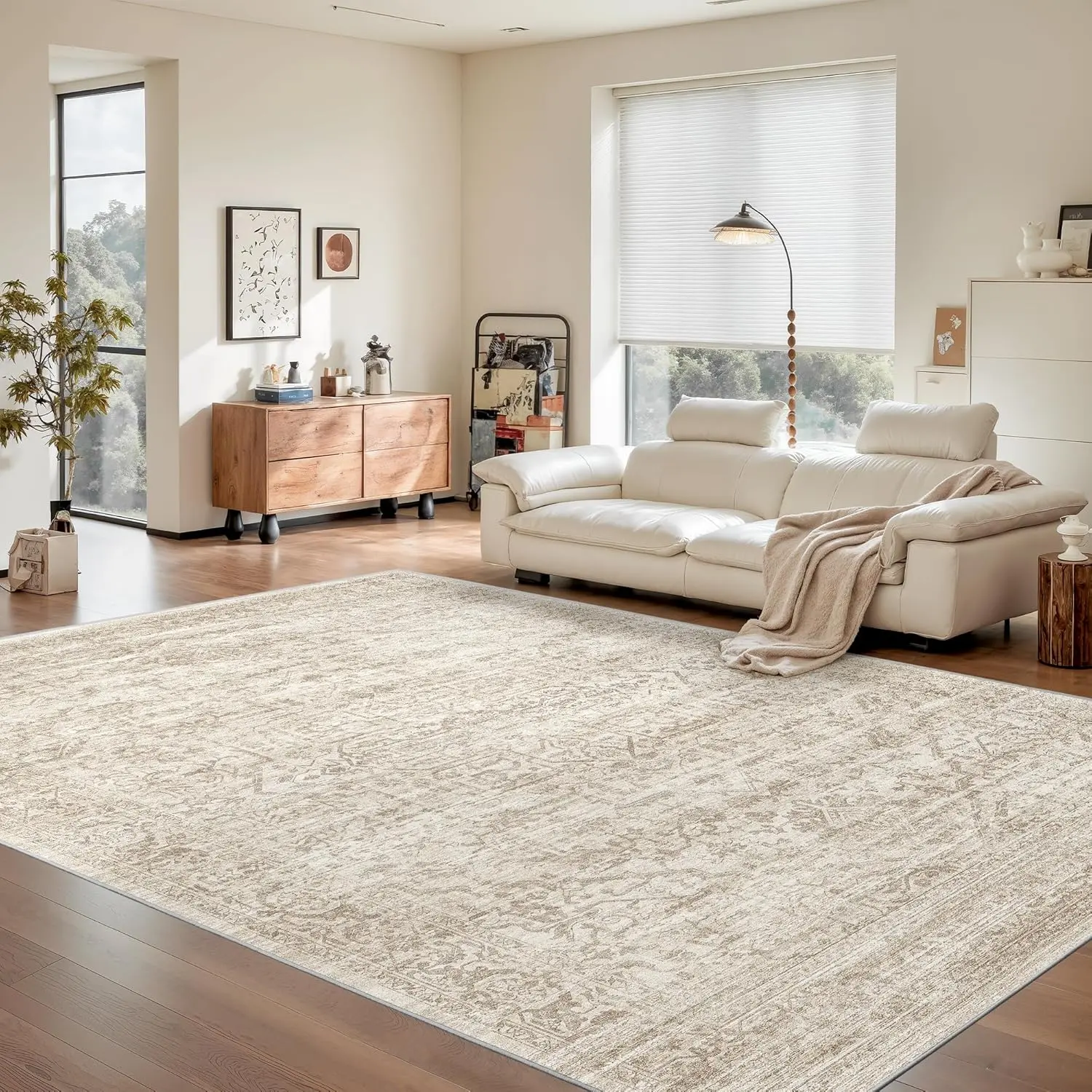 Art&Tuft Vintage Tribal Area Rug, Low-Pile Soft Lightweight Foldable Stain-Resistant Washable Carpet for Living Room, Bedroom, Home Office