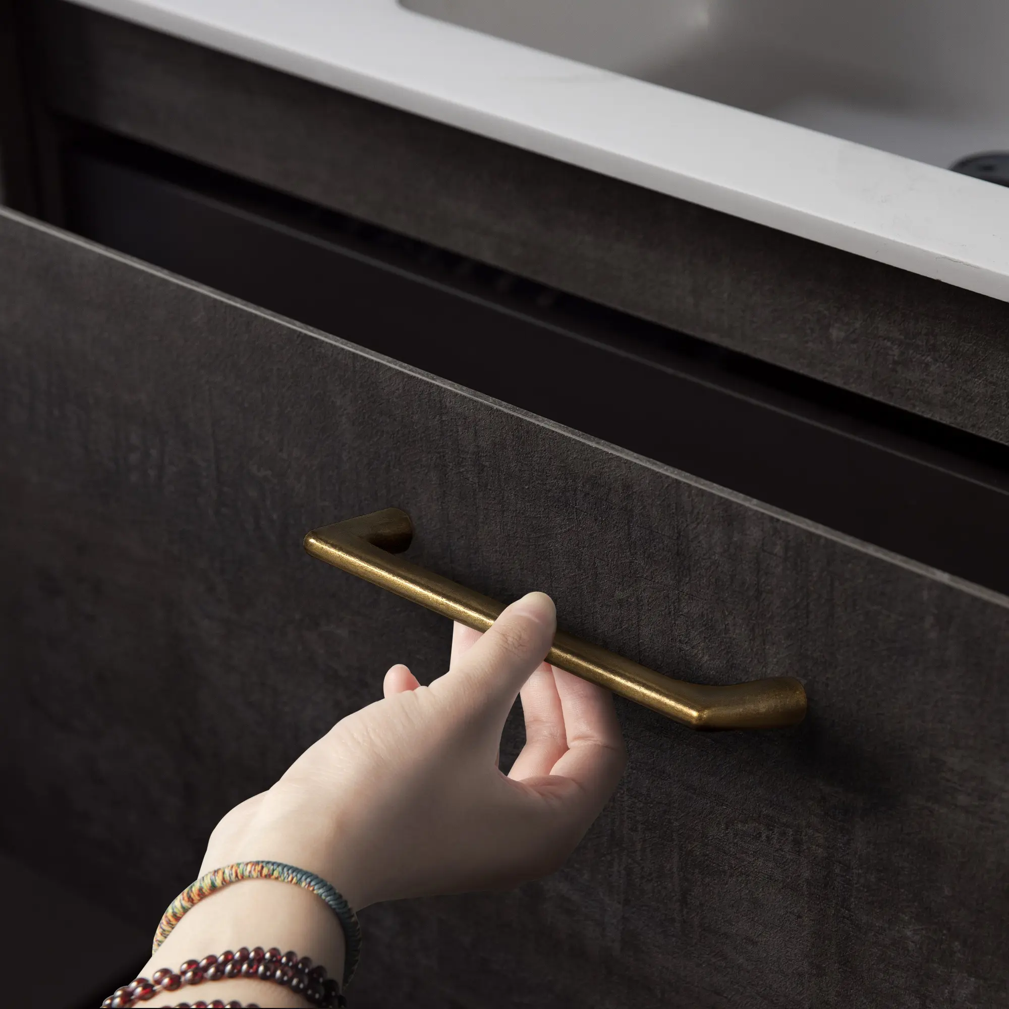 Goo-Ki Champagne Bronze Zinc Alloy Cabinet Pulls - 5"(128mm) Hole Centers, Modern Door Handles Interior, Closet Door Handle for Dresser, Wardrobe - 6 Pack