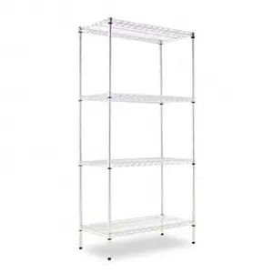Industrial Wire Shelving Starter Kit - 4-Shelf Steel Space-Saving Freestanding Tower Organiser Rack, 36w x 18d x 72h Silver & Storage Solution
