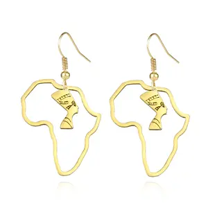 Elegant African Map Earrings - Stainless Steel Gold Africa Map Stud Earrings with Intricate Cutout Design. Perfect Jewelry Gift for Women, Hip-Hop Ethnic Style, and Cute Lover's Keepsake.