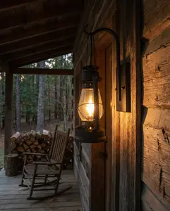 Rustic Electric Oil Lantern Wall Sconce - Large Hurricane Glass - Cabin & Farmhouse Lighting MUS117 Flat Black
