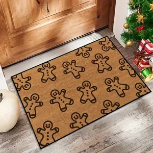 Christmas Gingerbread Man Print Door Mat, Cute Cartoon Style Non-Slip Washable Rug, Holiday Home Decor Carpet for Living Room Bedroom Kitchen Outdoor Indoor Balcony Bathroom