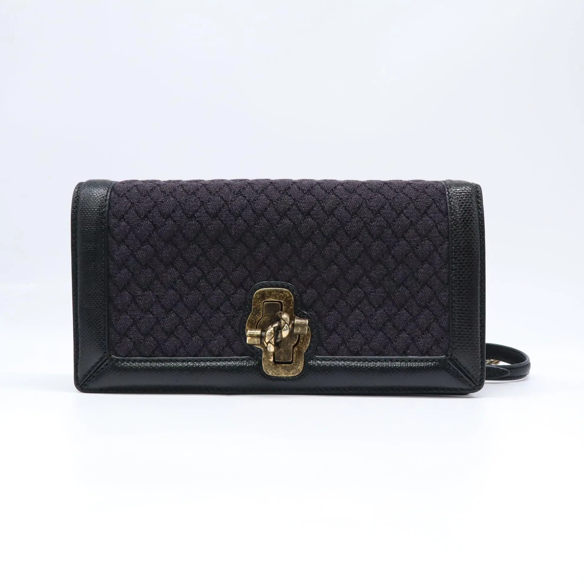 Pre-owned BOTTEGA VENETA Leather Shoulder Bags Intrecciato Clutch Knot Chain Shoulder Bag Wool Calfskin Snakeskin B22512