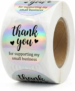 500 Laser Labels 1.5 Inch Holographic Thank You for Supporting My Small Business Stickers – Round Self-Adhesive Waterproof Labels – Catching Packaging Seals for Orders, Gift Bags, Boxes & Envelopes