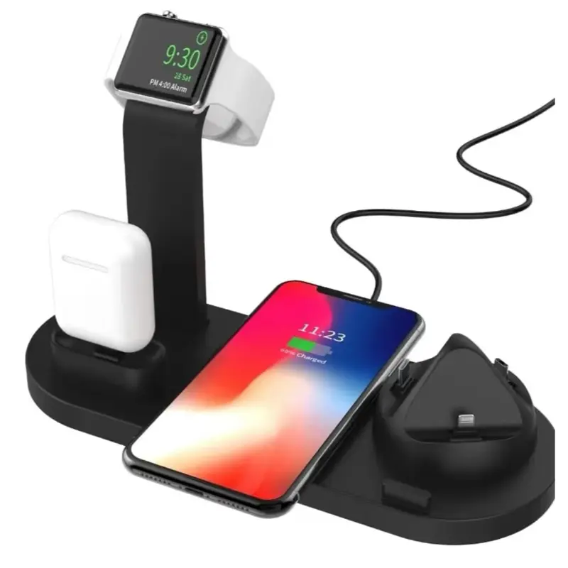 6 in-1 Wireless Charging Dock for iPhone, AirPods, Watch, Black, Qi, USB, Matte
