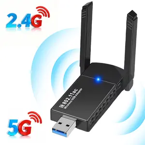 USB WiFi Adapter - WiFi 5 AC1300Mbps Dual Band Adapter, 5dBi High Gain Antennas, Plug & Play for Windows 10/11, Supports 2.4G & 5GHz Bands, for Lag-Free Gaming, 4K Streaming, and Office Use
