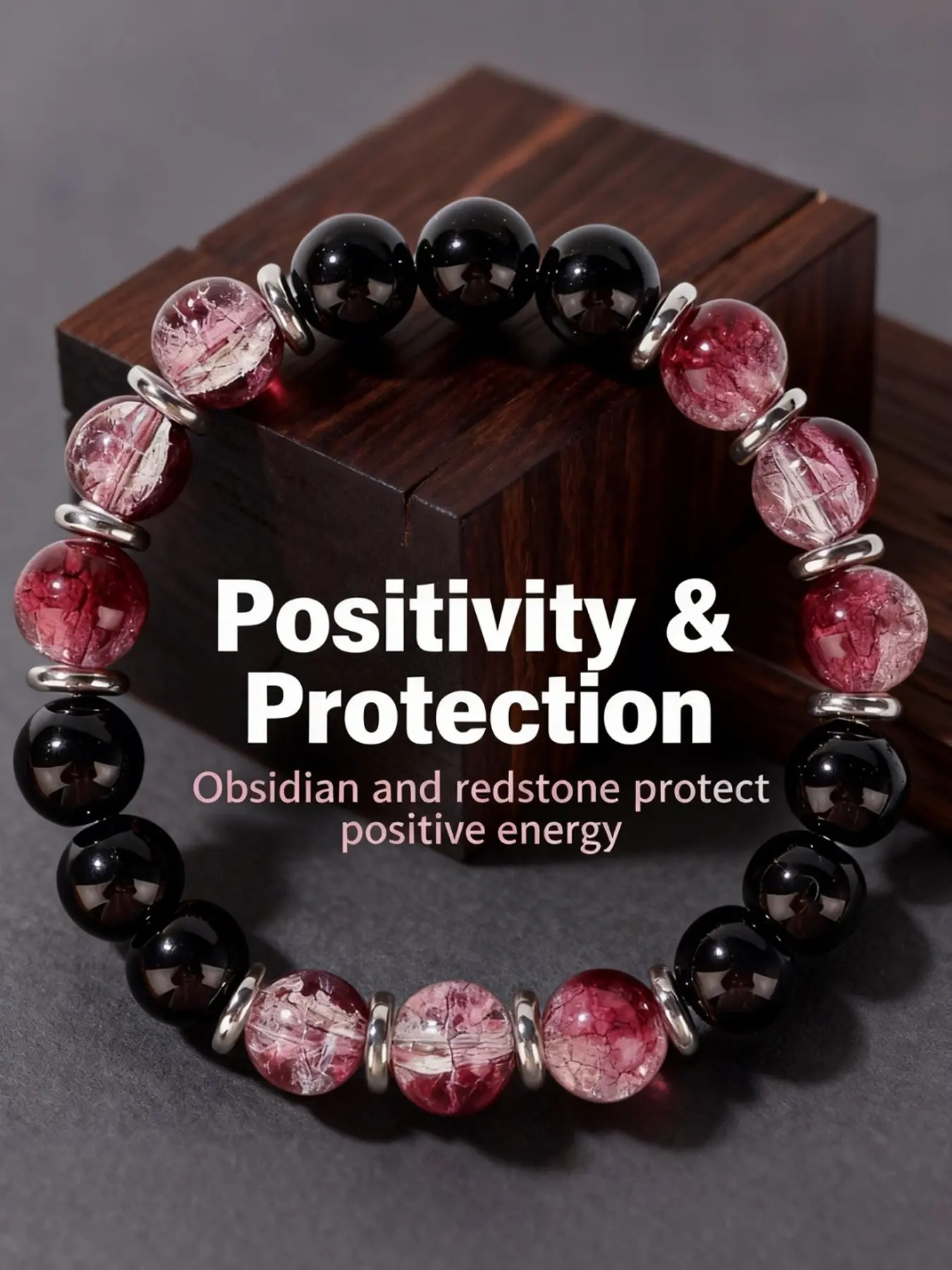 Obsidian Stone Bracelet, Bohemian Crystal Glass Bead Strand, Positive Energy Protection Jewelry, Spiritual Luck Charm, Healing Crystal Bracelet, Crystals Bracelets