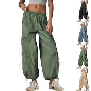Tanming Women's Loose Wide Leg Parachute Pants Elastic High Waist Full Twist Hiking Cargo Pants Trousers FallFreshness
