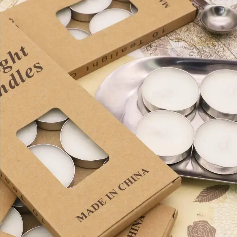 Box of 10 Scentless Smokeless Tealight Candles with 1 Hours of Extended Burn Time White NONE