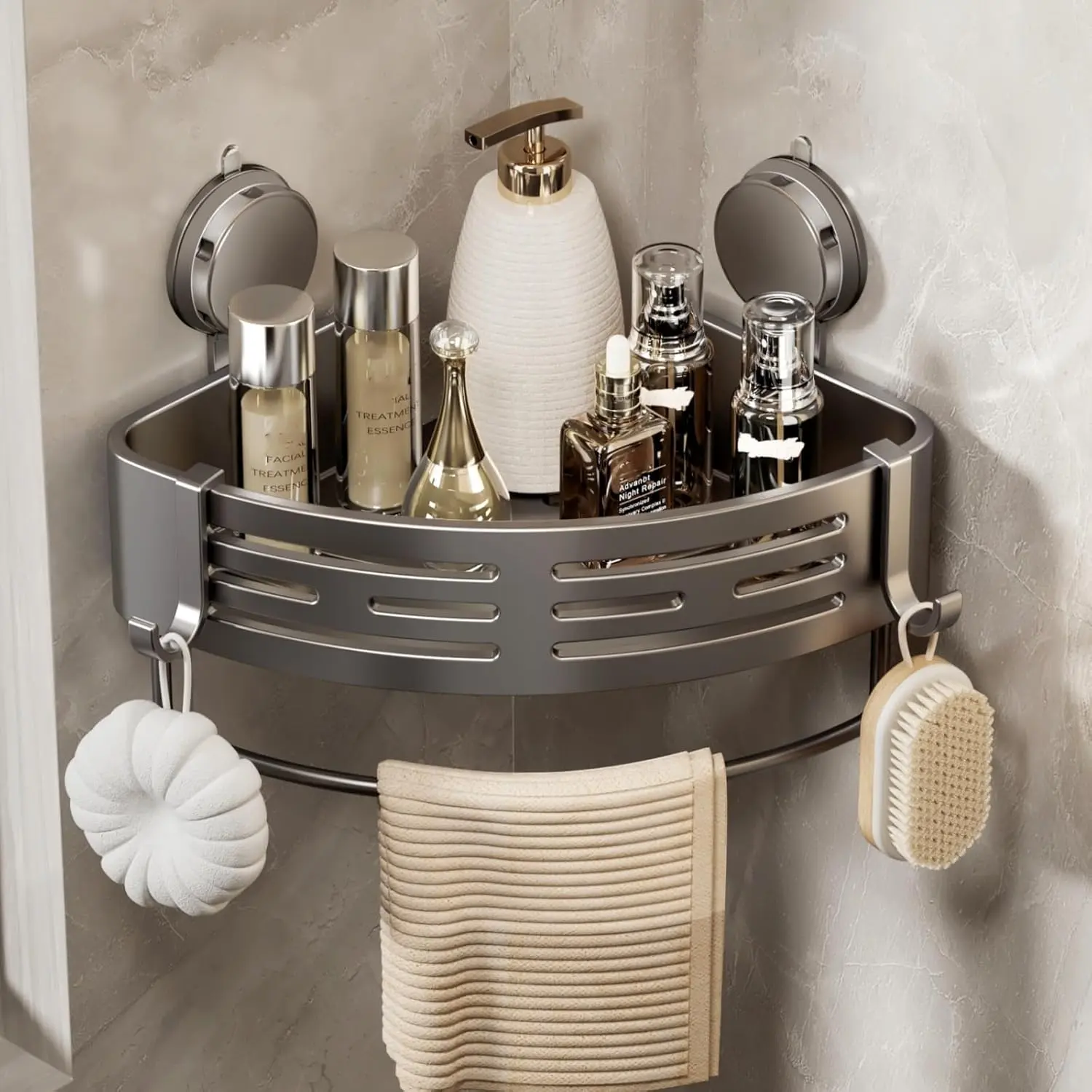 Shower Caddy Corner Suction Cup Shower Shelf Corner No Drilling Bathroom Shower Organizer Storage Rack AdhesiveShower Caddy Corner Suction Cup Shower Shelf Corner No Drilling Bathroom Shower Organizer Storage Rack Adhesive (1-Pack, gray)