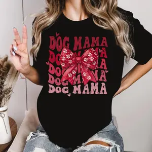 Dog Mama Valentine's day Heart Coquette bow Shirt,Mom Valentine Coquette Bow Sweatshirt,Dog Mom Coquette Bow Tee,Dog Mom Bow Valentine Gift