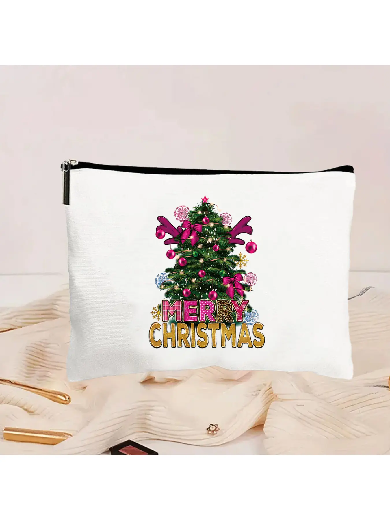 Cartoon Santa Claus canvas bag, student Christmas handbag, large-capacity shoulder bag, best-selling
