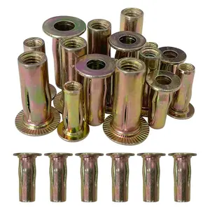 30 count Multi Grip Rivet Nut Kit, M5 M6 M8 Rivet Nuts Pre Bulbed Shank Zinc-Plated Flat  Threaded Insert Nut Fasteners for Construction Industrial