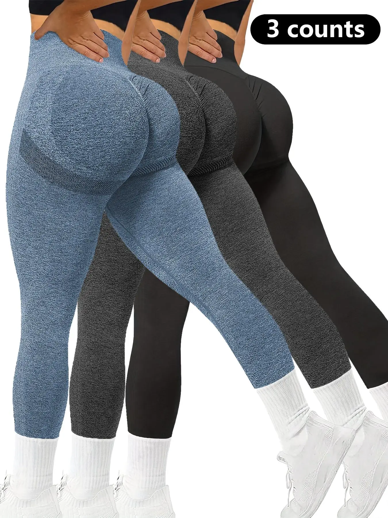 【Plus Size】 Solid Ruched High Waist Sports Leggings, Sporty Comfy Breathable Skinny Pants for Yoga Gym Workout, Women's Sport & Outdoor Clothing for A