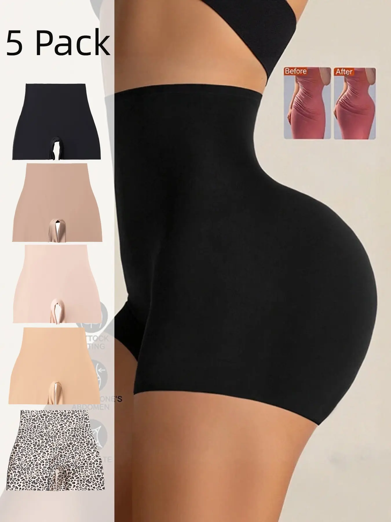 Women's High-Waist Seamless Shapewear Panties, Comfortable Skin-Friendly Soft Smooth Casual Sporty Briefs, Slim-Fit All-Season Underwear Set of 5