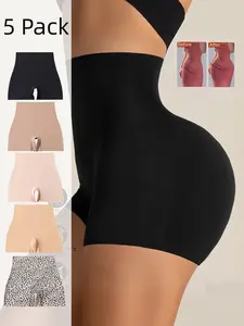 Women's High-Waist Seamless Shapewear Panties, Comfortable Skin-Friendly Casual Sporty Briefs, Slim-Fit All-Season Underwear Set of 5
