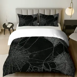 3PCS Duvet Cover Set, 1 Duvet+2 Pillowcases(Without filler), Black Spider Web Mysterious Goth Chic Halloween theme, Halloween bedding set, Gothic style duvet for bedroom living room dormitory and guest room, Decorative Duvet Cover