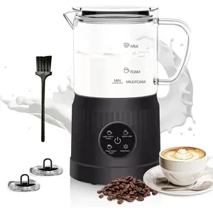 4-in-1 Milk Frother, Electric Milk Frother and Steamer with LED Touch Screen, Non-stick Bottom,  Warmer 13.52oz for Lattes, Cappuccinos, and Macchiatos at Home, Black