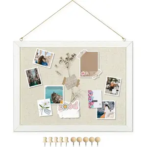 Bulletin Boards with Linen 1-Pack 16''X 12'' Double-Sided Cork Board for Walls Wood Framed Bulletin Boards, Small Pin Board for Home Kitchen Office Decorative Hanging 10 Pushpins