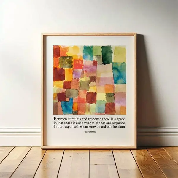 Viktor Frankl Quote Wall Art - Inspirational Psychology Poster For Therapy Office Decor, Growth Mindset Art Print For Apartment - Colorful Vintage