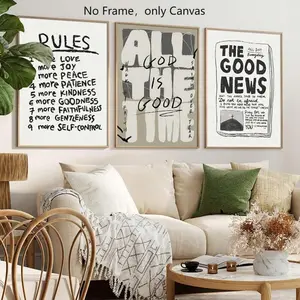 God Prayer Pattern Unframed Painting, 3 Counts/set Canvas Wall Art, Wall Decor Poster for Home Living Room Bedroom Study Room, Ornaments