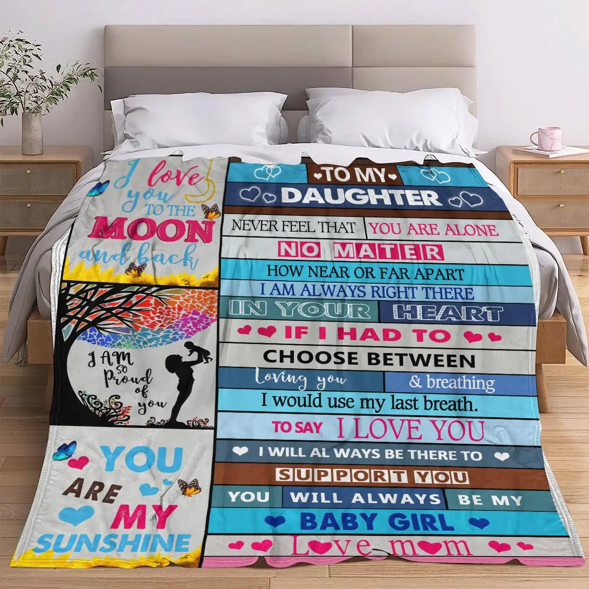 Casual Letter Pattern Soft Blanket, Modern Style Heart & Letter Pattern Design Durable Blanket for Home & Office, Warm & Cozy Throw for Sofa & Bed