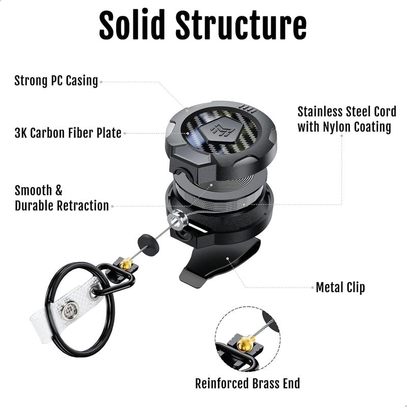 MNGARISTA Upgraded Heavy Duty Retractable Keychain with Belt Clip, 10 OZ Retraction, 31.5" Stainless Steel Cord Key Chain, 3K Carbon Fiber ID Badge Reel Holder with Badge Strap and Key Ring